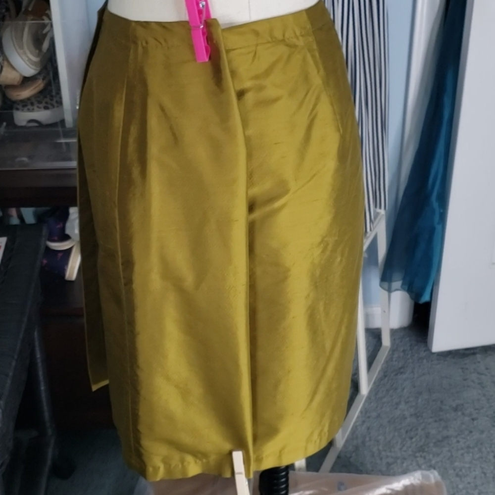 Jones NY Duponi Textured Silk Wrap Mini Skirt Army Olive Green Career Cocktails - Picture 16 of 16